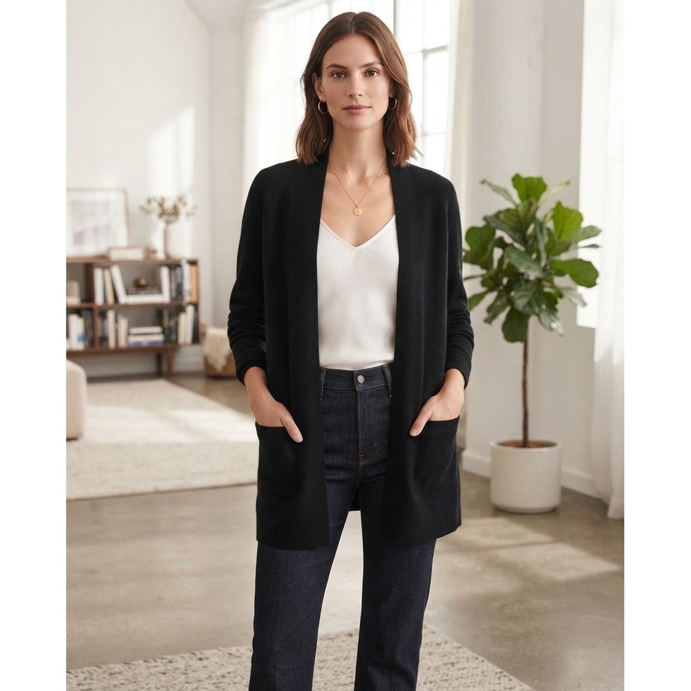 Women's Black Wool Blend  Soft Open Cardigan Size Large Max Studio